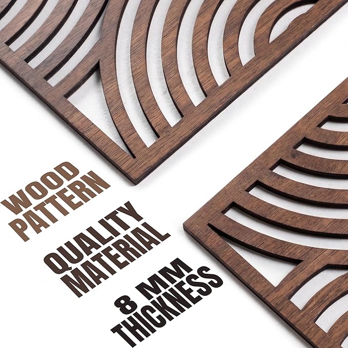 qmmp Modern Wooden Wall Sculptures - Set of 3 - Home Decor Accent - Large Wall Art for Living Room, Bedroom, Office - Easy Installation (Walnut, Medium - Orbit)
