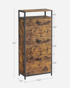 VASAGLE Shoe Cabinet with 3 Flip Drawers, Shoe Storage Cabinet, Asjustable and Removable Dividers, Holds 15-18 Pairs of Shoes, 11.8 x 23.6 x 51.2 Inches, Rustic Brown and Black ULBS101B01