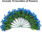 Artificial Flowers for Outdoors Daisy 12 Bundles for Home Decoration, Faux Flower Fake Plants Outside Decoration with Eucalyptus UV Resistant for Planter Porch Patio Yard Garden Blue