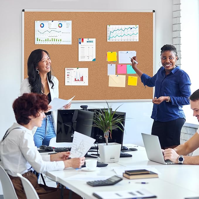 Extra Large Cork Bulletin Board 60" X 36", Silver Aluminum Framed 5'x3' Corkboard for Wall, Wall Mounted Notice Pin Board with 18 Push Pins for School, Home & Office
