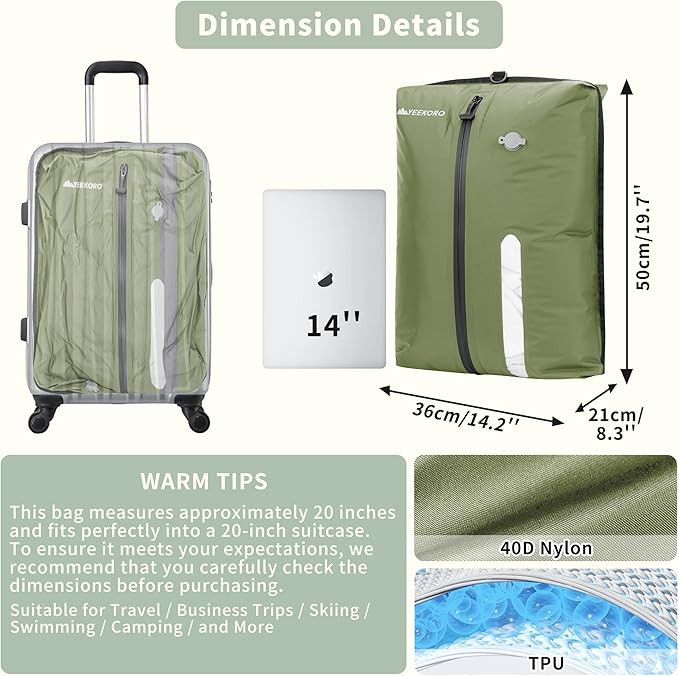 Vacuum Bag for Travel, Professional IPX8 Waterproof Reusable Vacuum Compression Bags for Travel Suitcases, Durable Space Saver Bag(3 PACK,With Pump)