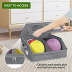 2 Pack Hat Storage for Baseball Caps-Holds Up to 48 Caps, Hat Organizer for Closet Stackable Hat Box with Cardboard, Dustproof Baseball Cap Organizer with 2 Handles for Home Travel (Grey, 2Pack)