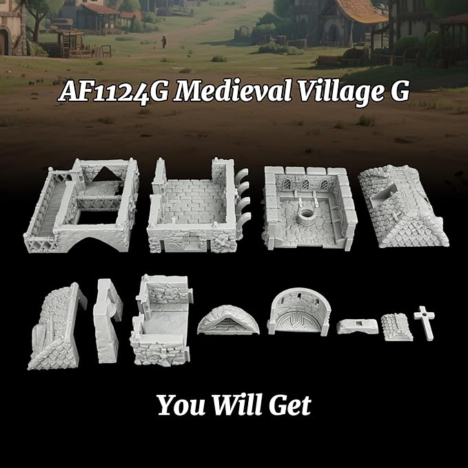 RPG Accessory – 25mm Scale Unpainted Tabletop RPG Game Scenario Piece for Dungeons and Dragons, Trench Crusade Scenery – Medieval Village G AF1124G