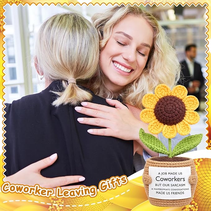 Wavwavw Coworker Leaving Gifts for Women Men, Positive Flower Doll Crochet with Card Funny Farewell Going Away Goodbye Gifts for Coworkers Employee Teacher Friends Retirement(Modern Style)