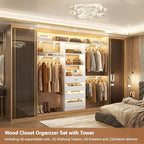 Aheaplus Closet System with 4 Drawers, 8FT Wood Closet Organizer System, 96’’ Closets Built In System Tower with Shelves, Walk-in Closets Wardrobe Clothes Garment Rack, Fits Spaces 4-9 ft, White