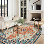 U'Artlines Boho Vintage Area Rug 8x10 Machine Washable Low Pile Soft Floor Carpet Non Slip Non Shedding Accent Rug for Living Room Bedroom Entryway Dining Room Office Orange/Multi
