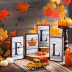 4.9″ Mini Fall Vintage Metal Pumpkin Truck Decor with Pumpkins and Maple Leaves - Fall Rustic Farmhouse Style Table Centerpiece, Thanksgiving & Autumn Havest Tiered Tray Decoration for Home Kitchen