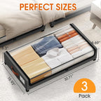 Under Bed Storage with Wheels 3Pack Storage Containers with Clear Window&Label Under Bed Drawers Rolling Under Bed Storage for Clothes,Shoes, Blankets (30.71 x 16.93 x 6.69 in, Dark Grey)