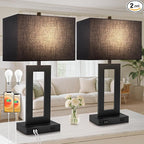 TOBUSA 28’’ Tall Black Lamps for Living Rooms Set of 2, Modern Touch Control Table Lamps for Bedroom, 3 Way Dimmable Bedside Lamps with 2 USB Ports&AC Outlet, High-end Decor Lamp for Home Office