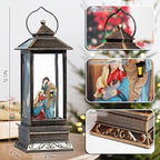 12" Christmas Snow Globe Lantern with Nativity - Water Swirling Glitter LED Light Lantern with Music - Vintage Xmas Gifts - USB Plug or Battery Operated Home Decor (Religious)