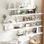 40 Inch Long Floating Shelves for Wall Set of 2, 12"D Wood Grain Bathroom Shelves with Invisible Brackets, Easy Install Engineered Wood Storage Shelves for Kitchen, Living Room, Bedroom, White Finish