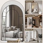 Antok 81" x 41" Full Length Mirror, Floor Mirror Arched Window Decorative Mirror, Metal Framed Decor Farmhouse Floor Mirrors Art Pane Mirrors Wall Decor for Bedroom, Living Room, Entryway Bronwn