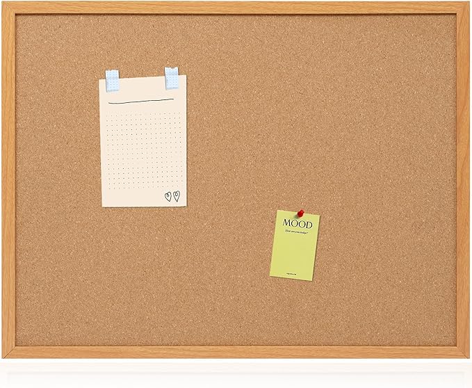 Cork Board Bulletin Board 24 x 36, Wood Framed Corkboards for Wall Decor, Hanging Office Message Board, Large Wall Mounted Notice Pin Board with 15 Push Pins for School, Home & Office