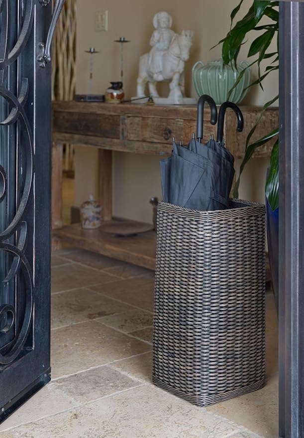 KOUBOO Wicker Umbrella Stand, Umbrella Storage Bin, Hand Woven Umbrella Stand, Umbrella Basket for Home Office, Wicker Umbrella Holder Indoor Outdoor, Decorative Umbrella Rack, Dark Brown Expresso