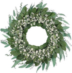 26'' Eucalyptus and Babys Breath Flowers Wreath for Front Door - Large Artificial Greenery Outdoor Wreath for Porch,Window,Farmhouse,Home,Hanging Decor- Spring, Summer, All Seasons (Green-White)