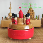 Natural Solid Wood Handcrafted Beech Wooden, Musical FigureTotoro/Carousel/Fairy/Ballerina Figurine,Rotating Hand Crank Mechanism Music Box,Musical Decorations (Nutcracker)