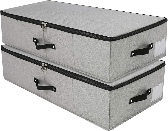 AMJ Under Bed Clothes Organizer Large Storage Bins with Durable Fabric, 4 Reinforced Handle, for Clothing, Shoes, Blankets, Sweaters, Toys, Dark Grey, 2 Pack