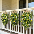 2 Pack 22'' Lemon Swag Wreaths for Cabinets Spring Summer Teardrop Wreath with White Daisy Flowers Artificial Lemon Teardrop Wreath with Bow for Farmhouse Front Door Porch Window Wall Hanging Decor