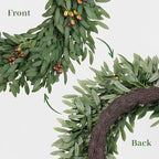 Olive Wreaths for Front Door 26 Inch, Artificial Waterproof Green Lush Olive Branch Wreath with Berry for Home Outdoor Indoor Farmhouse Window Spring Summer All Seasons Year Round