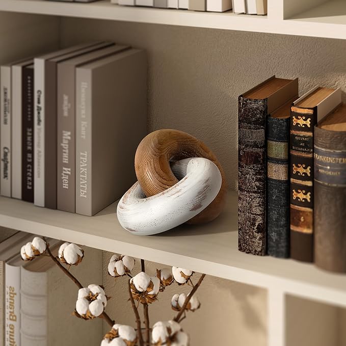 EOSAHR Boho Decor Pine Wood Knot Wooden Chain Link Decor for Your Coffee Table, Room Decor, or Book Shelf Chic Modern Desk Decor to Stylish up Your Home Office (Brown & White)