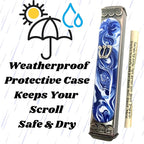 Tamara Baskin Art Glass Mezuzah, Easy Mount Indoor or Outdoor Weatherproof Metal Case Gift Box and Non-Kosher Scroll Included Hand Made in USA Guaranteed for Life (Marbled Blue White)