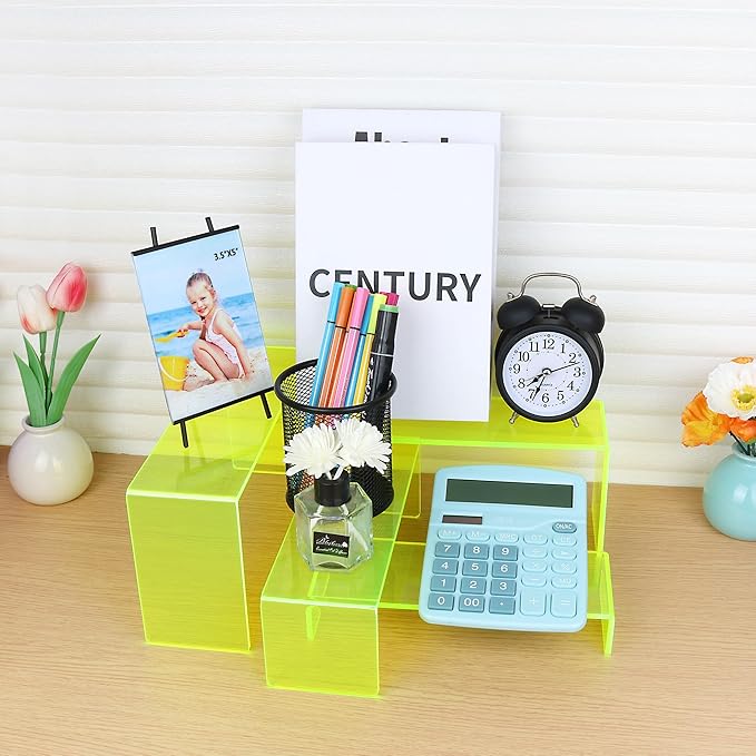 ELEGANTLIFE Acrylic Display Risers Set of 4, 4-Level Tiered Display Stands for Cupcakes, Small Figures & Jewelry, Compact Countertop Display Shelf, Multiple Colors Available (Light Green (Translucent))