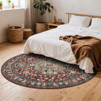 U'Artlines Boho Vintage Round Area Rug 8ft Machine Washable Low Pile Soft Floor Carpet Non Slip Non Shedding Accent Rug for Living Room Bedroom Entryway Dining Room Office Rust＆Teal