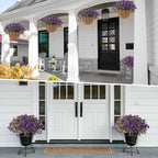 Hananona 2 Set Artificial Outdoor Flowers with Hanging Basket, 2 Hanging Planters with 24 Pcs Flowers for Spring Summer Front Porch Garden Patio Home Decor (2, Purple)
