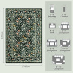 Vintage Botanical Dark Green Entryway Rug, 2x3 Kitchen Rugs Non Slip Washable Boho Green Forest Design, Soft Door Mat Indoor Entrance, Ultra-Thin Easy Clean Small Throw Carpet for Bedroom Bathroom