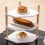 3-Tier Expandable Bamboo Corner Shelf - Dish/Plate Organizer for Cabinet, Kitchen Counter Shelf & Small Kitchen Shelf, Adjustable (White, 1-Pc 3.90" H)
