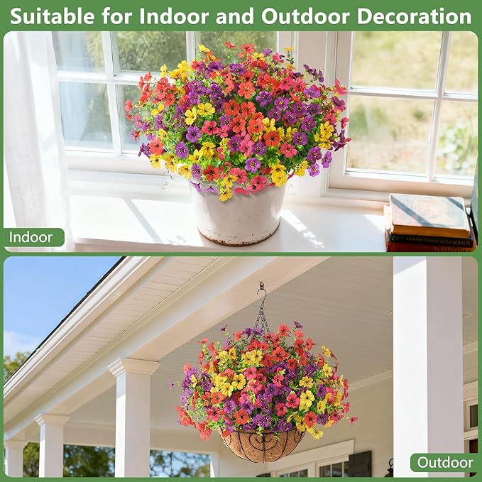 Artificial Flowers for Outdoors, 12 Bundles Multicolor Silk Fake Flower for Spring Summer Decoration, UV Resistant No Fade Artificial Outdoor Plants for Home Planter Porch Patio Yard Decor