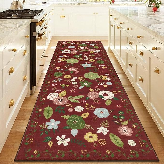 U'Artlines Red Christmas Runner Rug for Hallways,2'6" x 8'Colorful Floral Carpet Soft Non Slip Washable Floor Carpet Runners for Entryway Laundry Room Bathroom (Red)
