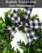 6 Pcs 9" Mini Eucalyptus Wreaths for Kitchen Cabinets, Small Farmhouse Greenery Wreath with Buffalo Check Bow, Realistic Boxwood Leaf Window Indoor Outdoor Decor, UV Protected