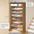 Tribesigns Tall Shoe Cabinet, 9 Tiers 40-45 Pairs Heavy Duty Wood Freestanding Shoe Storage Cabinet, 70.8'' Tall Shoe Cabinet with Open Storage for Entryway (1, Light Brown)