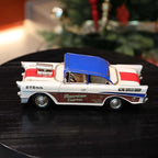 GENUINQ Vintage Classic Car Metal Model, 1950s Style Retro Racer Figurine with Raised Hood Scoop, Red White Blue Patriotic Livery, Man Cave Garage Decor & Collectible Gift