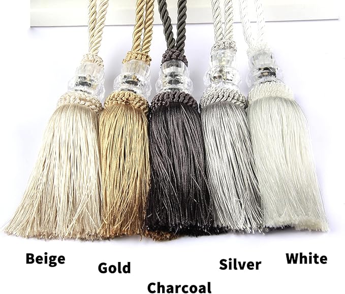 2 Pack Gold and Silver Tassels with Loops, Large Handmade Tassel Craft, DIY Accessories for Home Decoration (Beige, 2)