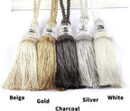 2 Pack Gold and Silver Tassels with Loops, Large Handmade Tassel Craft, DIY Accessories for Home Decoration (Beige, 2)