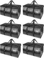 BALEINE 6-Pack Oversized Moving Bags with Reinforced Handles, Heavy-Duty Storage Tote for Clothes, Moving Supplies (Black, 6-Pack)