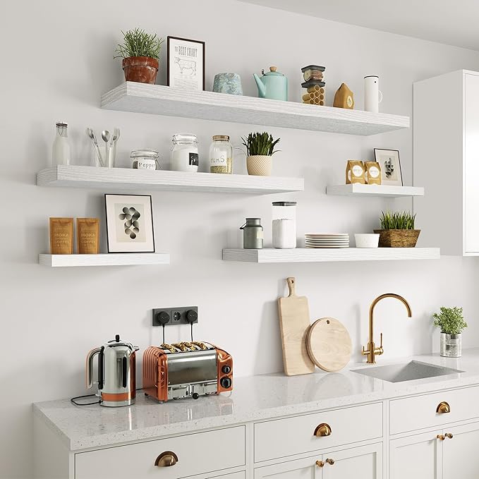 Vivelove Single Floating Shelves 36 Inches, 36 x 10 inch Deep x 1.8 in Thick, Long Floating Shelves for Bedroom, Living Room, Kitchen, Office, Shelves for Wall, Modern Home Decor, White
