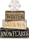 Moucuny 4 Pcs Winter Table Decorations Wooden Snowflake Decor Christmas Tiered Tray Decor Rustic Snow Block Signs Gift Farmhouse Christmas Centerpiece for Winter Wonderland Party Kitchen Shelf Home