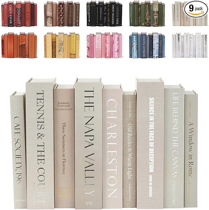 9 Faux Books Neutral - Decorative Box with Hidden Storage, Neutral Home Accessory, Bookshelf Accent, Coffee Table Book, Home Staging Accessory, Paper Wrapped Books