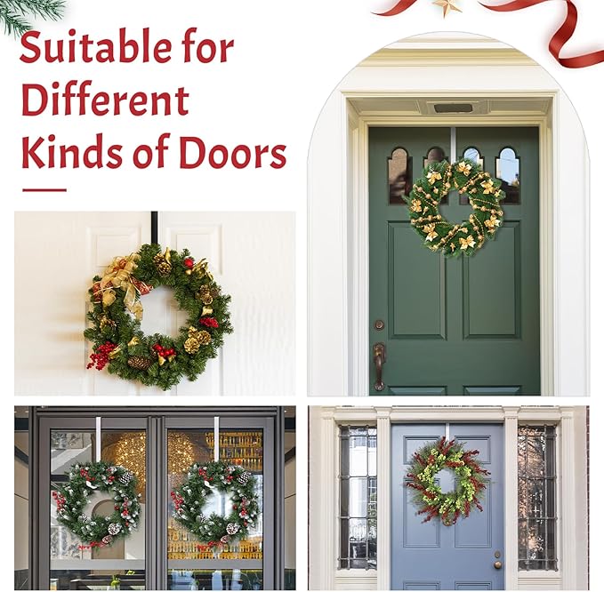 12 in Wreath Hanger for Front Door White Wreath Hangers Over The Door Hanger Hook Wreaths Holder Christmas Easter Halloween Fall Hanging Wreaths Hook Decorative Wide