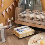 Bamboo Under Bed Storage Containers with Wheels, 2 Pack Under the Bed Shoe Storage Bins, Wood Rolling Underbed Drawers with Bag Organizer for Bedroom, Sheets Clothes Blanket Comforter, Under Crib Toy