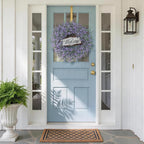 26" Artificial Lavender & Eucalyptus Wreath with Welcome Sign for Front Door, Porch, Window - Large Greenery Outdoor Wreath for Home, Farmhouse Decor - Spring, Summer, All Seasons (Purple)