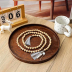 50in Handcrafted Ceramics Beads Garland with Tassels Farmhouse Rustic Ceramic Prayer Bead String Wall Hanging Accent for Boho Home Festival Decor Beige Bead