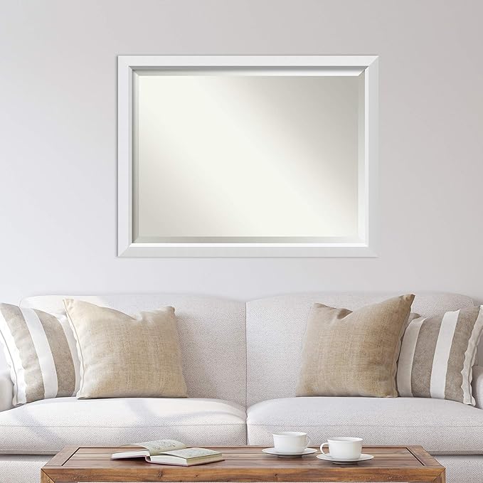 Amanti Art White Wall Mirror 34x44 Blanco White Rectangle Bathroom Mirror for Wall Decor Living Room, X-Large Modern Wood Frame, Hangs Horizonally and Vertically, Bathroom Decor, Beveled Edge