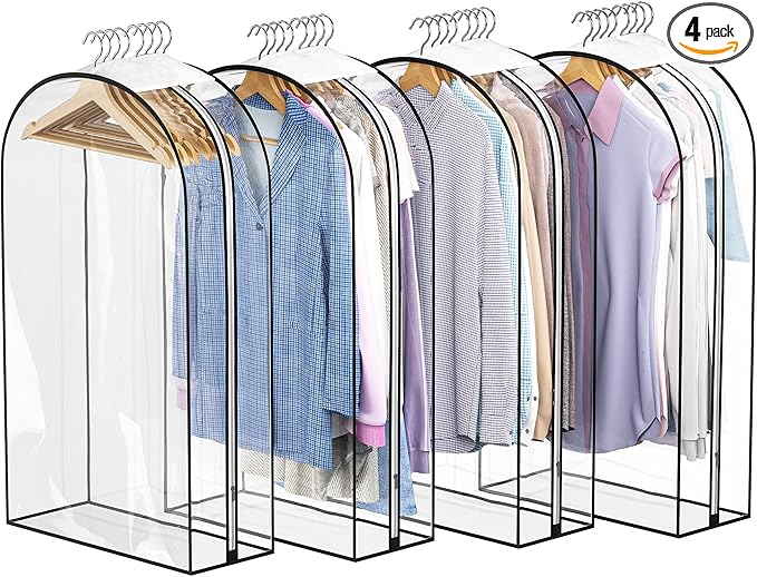 Clear Garment Bags for Hanging Clothes 10” Gusseted, Suit Bags for Closet Storage, Hanging Plastic Clothes Cover for Coat, Dress, Fur, Shirt, 4 Pack, 40” Long