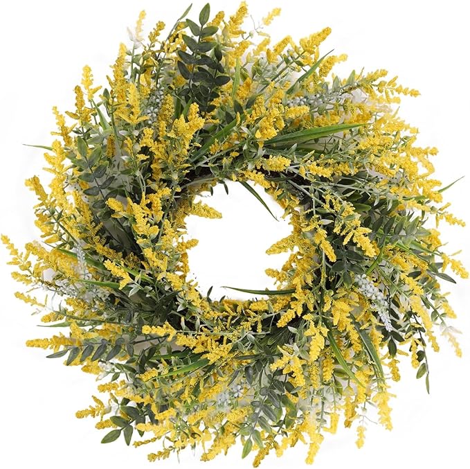26'' Large Lavender & Eucalyptus Wreath for Front Door Window - Artificial Eucalyptus Leaves Greenery Outdoor Wreath for Wedding Farmhouse Porch Wall Room Home Decor (Yellow)