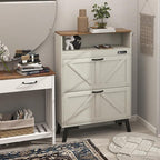 TaoHFE Deodorizing Shoe Organizer Cabinet Storage for Entryway,Shoe Cabinet Storage with 2 Flip Drawers,White Fluted Shoe Cabinet with Air-Purifier,Farmhouse Hidden Cabinet