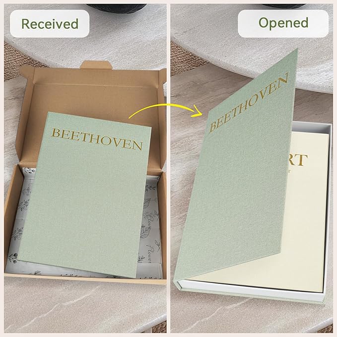 1DOT2 Aesthetic Decorative Books -Set of 2 Minimalist Linen Hardcover Faux/Fake Books for Coffee Table Home Decor Living Room Decoration, Photo Storage or as a Keepsake Box(Sage-beige-musician)